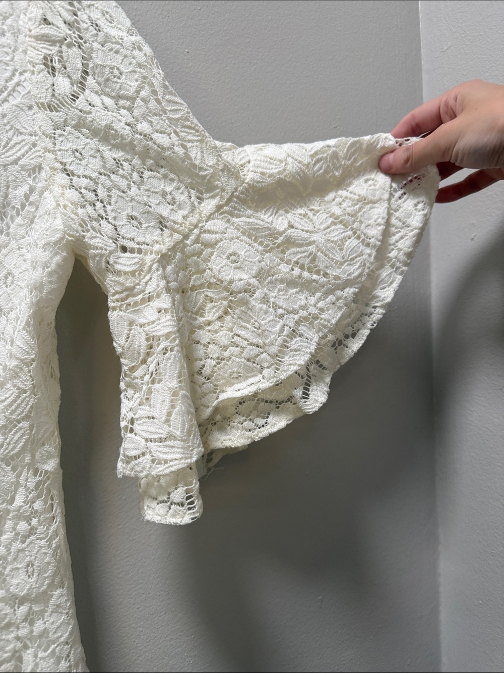 White Lace Dress with Short Bell Sleeve / Bridal Shower or Christmas Party - Picture 6 of 16